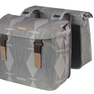 Basil elegance dubbele fietstas, chateau taupe, gerecycled pet, universal bridge, 40-49l