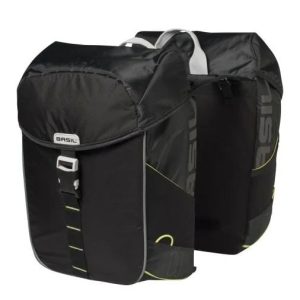 Dubbele fietstas Basil Miles Double Bas 34 Liter - Zwart / Lime