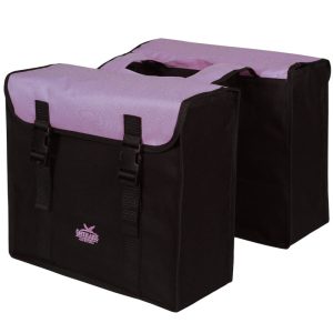 Greenlands dubbele tas,l zwart-paars. afmeting 38x34x13cm. inhoud 35l