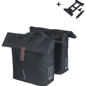Basil Dubbele fietstas city mik 28-32 liter - zwart