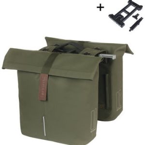 Basil Dubbele fietstas city mik 28 - 32 liter - moss green